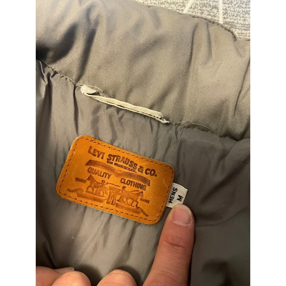 Vintage Levi's‎ Puffer Bomber Jacket Gray Quilted Zip Utility Pockets Size M